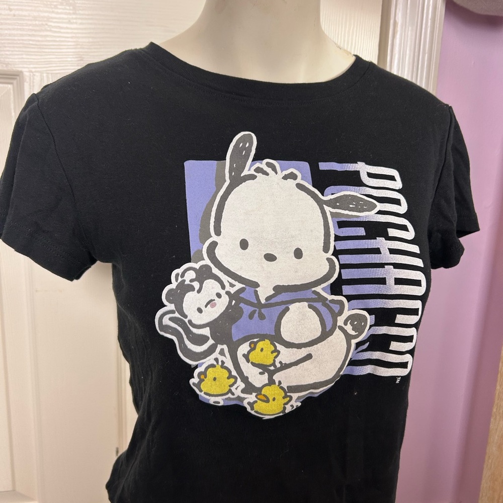 Sanrio Black Crop Top with Pochacco Graphic